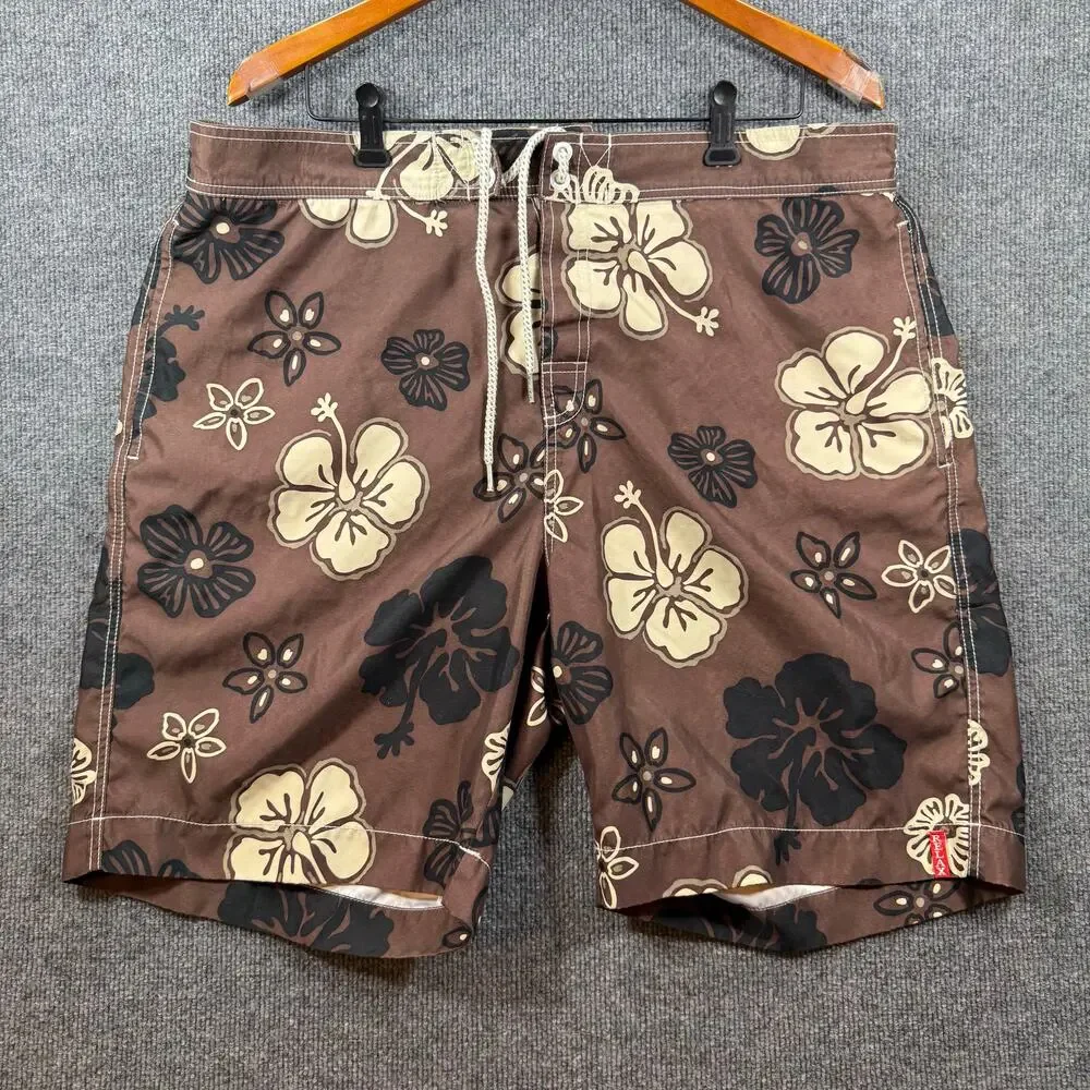 Tommy Bahama Relax Swim Shorts Men's XL Brown Floral Allover Lined Drawstring